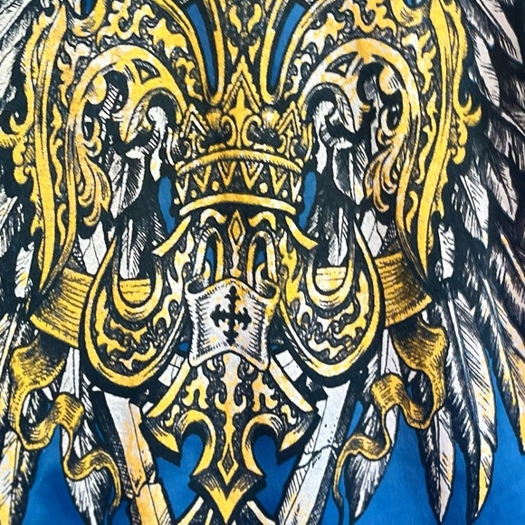 Affliction Archaic Blue Graphic T-Shirt Sz L Front and Back Graphics Excellent - Picture 4 of 11